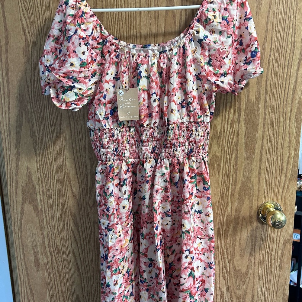 Floral Print Shirred Puff Sleeve Dress - Picture 4 of 4
